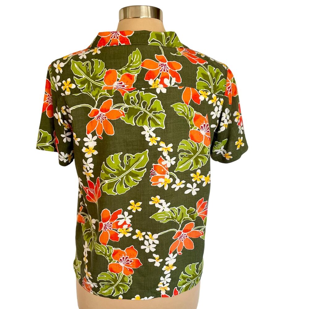 Basic Editions Tropical Button Up Shirt Womens Size M Short Sleeve Resort Summer - Picture 4 of 8